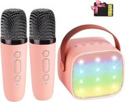 YLL Mini Karaoke Machine for Kids Adults, Portable Bluetooth Speaker with 2 Wireless Microphones,18 Pre-Loaded Songs Toys Birthday Gifts for Girls 4, 5, 6, 7, 8+ Years Old Toddler Teens (Lightpink)