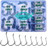 Fishing Hooks 2X Strong Offset Octopus Sport Circle Hooks Freshwater Saltwater Fish Hooks Bulk Fishing Hooks Set #1 1/0 2/0 3/0 4/0 5/0 6/0 8/0 (Black-220PCS)