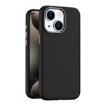 Captese MagIT Premium Skin Series Leather Case for iPhone 14 / iPhone 13 (6.1-inch), with TPU Sides, Drop Protection, MagSafe Compatible, Colored Aluminium Buttons (Carbon Black)