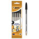 BIC Cristal Original Ballpoint Pens Medium Point (1.0 mm) - Black, Pouch of 5