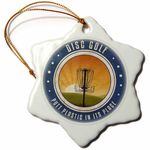 3dRose ORN_39411_1 Putt Plastic in its Place No.11 Silhouette of Frisbee Disc Golf Basket as The Sun Rises Snowflake Porcelain Ornament, 3-Inch