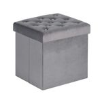 B FSOBEIIALEO Storage Ottoman Cube, Velvet Tufted Folding Ottomans with Lid, Footrest Stool Padded Seat for Bedroom (Grey, Medium)