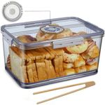 GRNupld Extra Large Bread Box for Kitchen, Airtight Bread Storage Container with Time Recording & Bamboo Clip, Bread Keeper with Air Valve for Homemade Bread, Loaf, Bun, Bagel