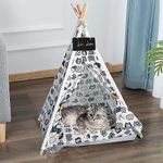 Qpets® Cat House Cat Beds for Indoor Cats Puppy Bed Dog House Dog Bed Tent Pet Bed Print Pet Teepee with Cushion Pillow, Assemble Tent Bed for Kitten, Cat, Dog, All Season Use