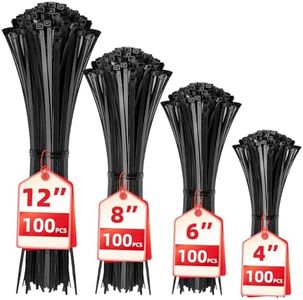 Cable Zip Ties,400 Pack Black Assorted Sizes 12+8+6+4 Inch,Multi-Purpose Self-Locking Nylon Cable Cord Management ,Plastic Wire Ties for Home,Office,Garden,Workshop. By HAVE ME TD
