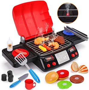 Outdoor Toy BBQ Set for Kids BBQ Grill Playset for 1 2 3 4 5+ Years Old Boys Girls Kitchen Play Set with Light Sound & Smoke Effects Camping Outdoor Toy for Toddlers 1-3 3-5 Children BBQ Outdoor Gift