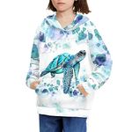 BYCHECAR Turtle Tie Dye Sweatshirts for Girls 6-7 Kids Hoodie Long Sleeve Shirts Pullover Tops Teen Girl Casual Active Aesthetic Hoodies with Pocket White Blue