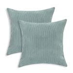 CaliTime Cushion Covers 2 Pack 45cm x 45cm Duck Egg Ultra Soft Corduroy Striped Both Sides Throw Pillow Cases