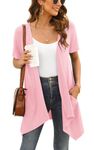 Veryoung Womens Lightweight Summer Pink Cardigan Short Sleeve Open Front Kimono Cover Up with Pockets Casual Work Drape Shrug Top High Low Hem 2023,XL