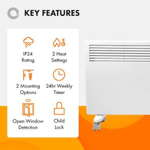 Devola 2400W Electric Panel Heater – Wall Mount, Slim Design