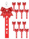 Landical Cheer Pin Me Ribbon Cheer Keychain Cheer Ribbon Pins with Rhinestones Bow for Cheerleader Bag Backpack(Red, 12 Pcs)