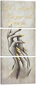 HOMEOART Fashion Woman Wall Art Nail Salon Decor Vintage Yellow and Grey Nail Painting Manicure Canvas Artwork Stretched and Framed Ready to Hang 12"x16"x3 Pieces