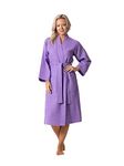 Turkish Linen Waffle Knit Lightweight Kimono Spa & Bath Robes for Women - Quick Dry - Soft, Lavender, Medium