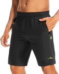 Peakwell Men's Running Shorts Quick Dry Sport Lightweight Hiking Gym Shorts Breathable with Drawstring, Black, 36