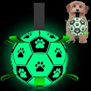 QDAN Glow in The Dark Dog Toys Soccer Ball, Interactive Dog Toys Puppy Birthday Gifts, Dog Tug Water Toy, Indoor/Outdoor Light Up Dog Balls for Small & Medium Dogs(6 Inch Size 2) Green