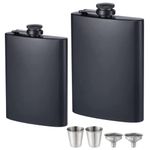 2 Pack Hip Flasks for Liquor, 8 Oz & 12 Oz Stainless Steel Leakproof Thin Flasks with 2pcs Funnels and Cups, with Never-Lose Metal Cap, Drinking Flasks for Wedding Party Gift Outdoor Activities