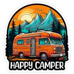 Happy Camper Sticker Window Vintage Decal Vinyl Small Waterproof for Water Bottle Mug Passport Book Scrapbook Notebook Laptop Tumbler Skateboard Computer Phone Size 4" Funny Gift