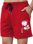 OYOANGLE Men's Summer Graphic Print Drawstring Waist Shorts Active Athletic Workout Gym Shorts Red Medium