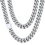 Stainless Steel Mens Cuban Link Chain, Miami Cuban Chain Necklace for Men, 12mm Wide Hip Hop Mens Jewelry, 18"