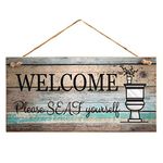 Yankario Funny Wall Décor Sign for Bathroom, Farmhouse Rustic Bathroom Wall Art Pictures Decoration, 12"×6" Please Seat Yourself Wood Plaque