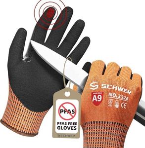 Schwer ProGuard Highest Level Cut Resistant Work Gloves PR3326 for Extreme Protection，ANSI A9 Cut Gloves with Reinforced Thumb, Non Slip, Breathable, Cooling, Durable, Touch-screen, Orange 1 Pair（M）