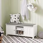 Haotian Shoe Storage Bench Entryway, White Window Bench with Cushion, Living Room Ottoman Bench, Small Shoe Cabinet Behind Doorway, Mudroom Hallway Bedroom FSR35-W