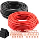 8 Gauge Wire (50ft Each - Red/Black) Copper Clad Aluminum CCA - Primary Automotive Wire,Car Amplifier Power & Ground Cable, 20PCS Lugs Terminal Connectors,20PCS 2:1 Heat Shrink Tubing