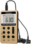 Retekess V-112 AM FM Radio Portable Mini Radio with Earphone Pocket Digital Tuning Rechargeable Battery LCD Display for Walk & Jogging (Gold)