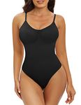 Xnova Women Shapewear Tummy Control Sculpting Bodysuit, Body Shaper Thong with Adjustable Straps, Ribbed Slimming Stretchy Underwear (Black, M)