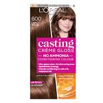 L'Oreal Paris Casting Creme Gloss semi-permanent hair dye, Blends away grey hair leaving a radiant hair colour, Brown hair dye, 600 Gloss Light, 1 Count (Pack of 1)