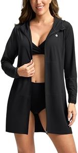 Women's UPF 50+ Swim Cover Up Sun Protection Hoodie Long Jacket SPF Lightweight Beach Cover Ups for Women(Black,L)