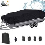 Pontoon Boat Covers 17-20 ft Waterproof PU Coating Marine Grade 420D Polyester UV-Proof with Windproof Buckle Straps Trailerable Boat Cover (Black, Size: Length 17-20 ft,Beam 96").