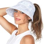 Ponyflo Womens Sunblocker UPF 50 Wide Brim Ponytail Sun Hat, Blue