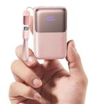 INIU Power Bank, Ultra Mini 10000mAh 45W Fast Charging Portable Charger, USB C Battery Pack with Cable, Flight-Safe Travel Powerbank for iPhone 17 16 15 14 13 12 Pro Max Air, Samsung S26 S25 S24, Pink