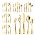 Gold Silverware Set for 6, 30-Piece Stainless Steel Flatware Set, Shiny Gold Metal Cutlery Set, Include Spoon, Fork and Knife Set, Dishwasher Safe