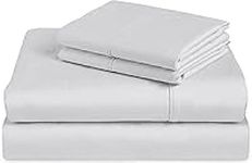 100% Egyptian Cotton Sheets for Queen Size Bed, 400 Thread Count Long Staple Cotton, Sateen Cooling Sheets Queen, 15 Inch Deep Pocket Queen Sheets Set (White Solid)