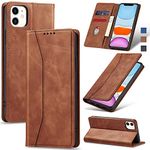 Jasonyu Flip Wallet Case for iPhone 11,Leather Magnetic Folio Cover with Card Holder,Kickstand - TPU Shockproof Durable Protective Phone Case,Brown