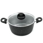 Blackmoor 66130 Classic 24cm Stock Pot with Tempered Glass Lid / 5-Litre Capacity/Non-Stick Coating/Cool Touch Handles/Suitable for Induction, Gas & Electric Hobs/Black Colour