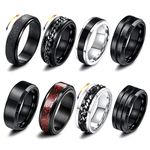 GoPaw Men Stainless Steel Spinner Ring - 8 Pcs Black Spinner Rings for Men Women - Cool Twisted Chain Anxiety Rings Men Rings Black Spinner Ring Set (P1/2)