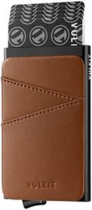 VULKIT Credit Card Holder Pop up Wallet with Extra Leather Slots RFID Blocking Slim Metal Card Case for Men or Women(Brown)