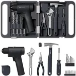 HOTO 25PCS Household Tool Kit with 16V Brushless Drill, Smart Display, 442 In-lbs Torque, 32 Torque Settings, USB-C Charging, LED Light, Includes Hammer, Wrench, Pliers, 8 x Drill Bits, 10 x Bits