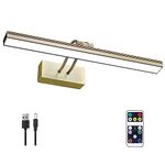 FUNCHDAY Picture Light for Wall,Wireless Picture Light Battery Operated, 3 Colors Painting Light with Remote Timer and Dimmable,Metal Art Light for Display,Artwork,Portrait,Gallery-Antique Brass