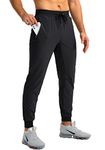 Pudolla Men's Lightweight Jogger Pants Workout Running Tapered Joggers for Men with Zipper Pockets for Athletic Travel Casual, Black, Medium