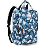 VASCHY Backpack for Women, Girls Lightweight School Backpack Fits 15" Laptop Floral Rucksack Water Resistant Daypack for School, Travel, Work with Bottle Pockets (Blue Gardenia)