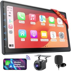 10 Inch IPS Touch Screen Double Din Car Stereo for Wireless Carplay,Wireless Android Auto,Wireless Mirrorlink - Car Radio Audio Stereo Receiver with Bluetooth, FM, 720P Backup Camera