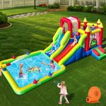 Umbalir 10-in-1 Inflatable Water Park - Giant Bounce House with 2 Water Slides, Big Splash Pool, Water Cannons, Climbing Wall, Tunnels & Obstacle Course for Endless Fun