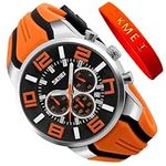 SKMEI Men Watches Silicone Band Young Waterproof Sports Fashion Casual Large Big Face Chronograph Luxury Luminous Analog Quartz Black Wrist Watch Gifts, G9128orange, fashion