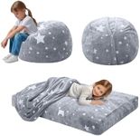MeMoreCool Kids Bean Bag Chair Turn into Beanbag Bed, Toddler Beanbag Sofa for Girl Boy Reading, Lazy Children Couch with Filling, Convertible Child Floor Mattress, 75 x 75 x 47cm, Gray Star