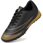 Lvptsh Boys Girls Football Boots Kids Athletic Soccer Cleats Shoes Indoor Outdoor Spikes Football Competition Shoes Boy's Sneakers,BlackGold,EU33