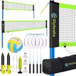 Portable Volleyball & Badminton Combo Net Set for Backyard Beach with 20ft and 32ft Net, Adjustable Poles, PU Volleyball, Aluminum Rackets and Carry Bag, Quick Setup & Durable